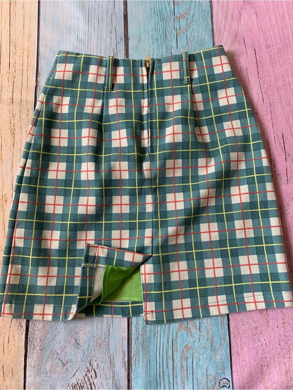 Fashion Brand Company Cropped Plaid Blazer and skirt set in Teal, White and Pink - Picture 13 of 13